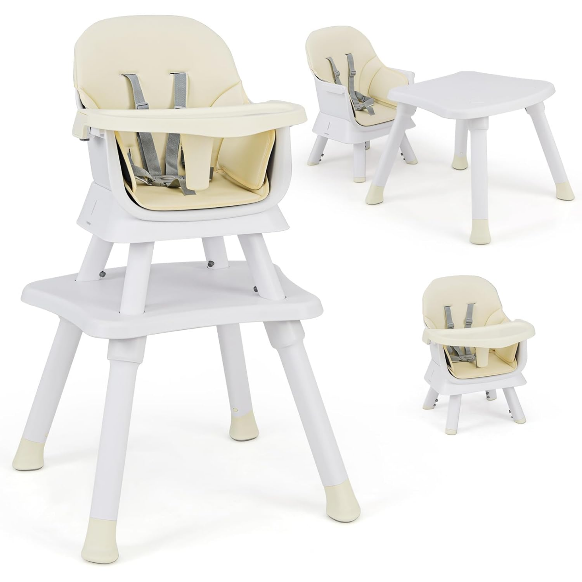 6-in-1 Babyhochstuhl Hochstuhl & Essstuhl & Lerntisch Babystuhl Kombihochstuhl Beige