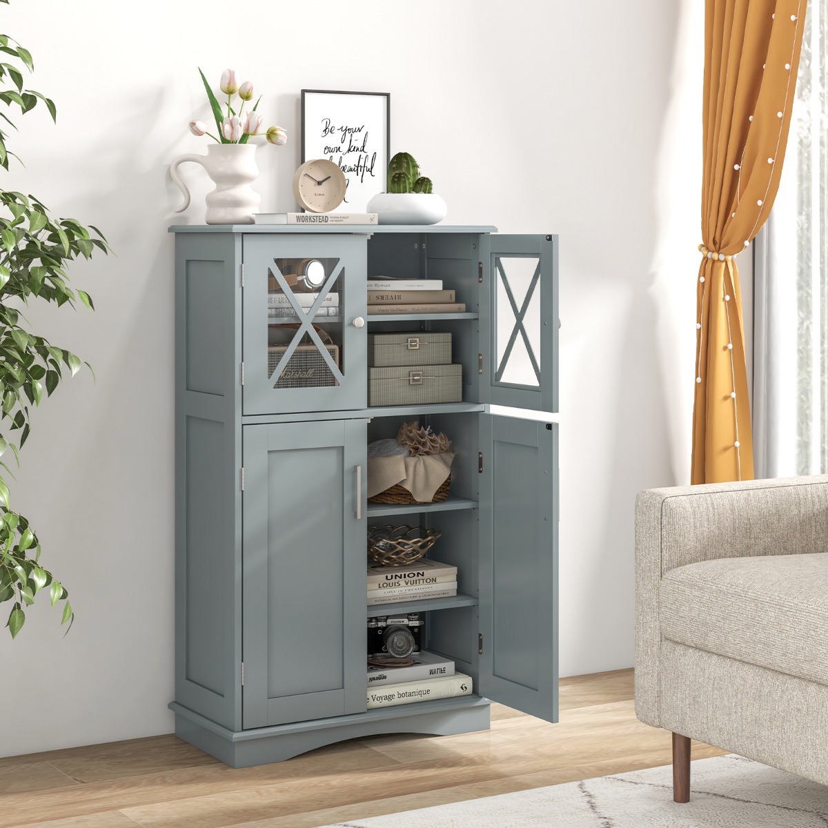 WC-Schrank fürs Badezimmer Wäscheschrank mit Türen 60 x 30 x 108 cm Grau