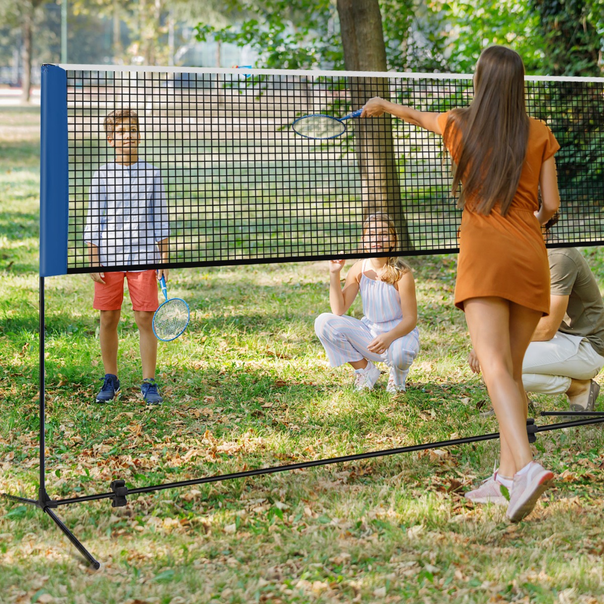 Badmintonnetz mit Ständer Federballnetz höhenverstellbar mit 2 Federbällen & Tragetasche 310 x 102 x 89–155 cm