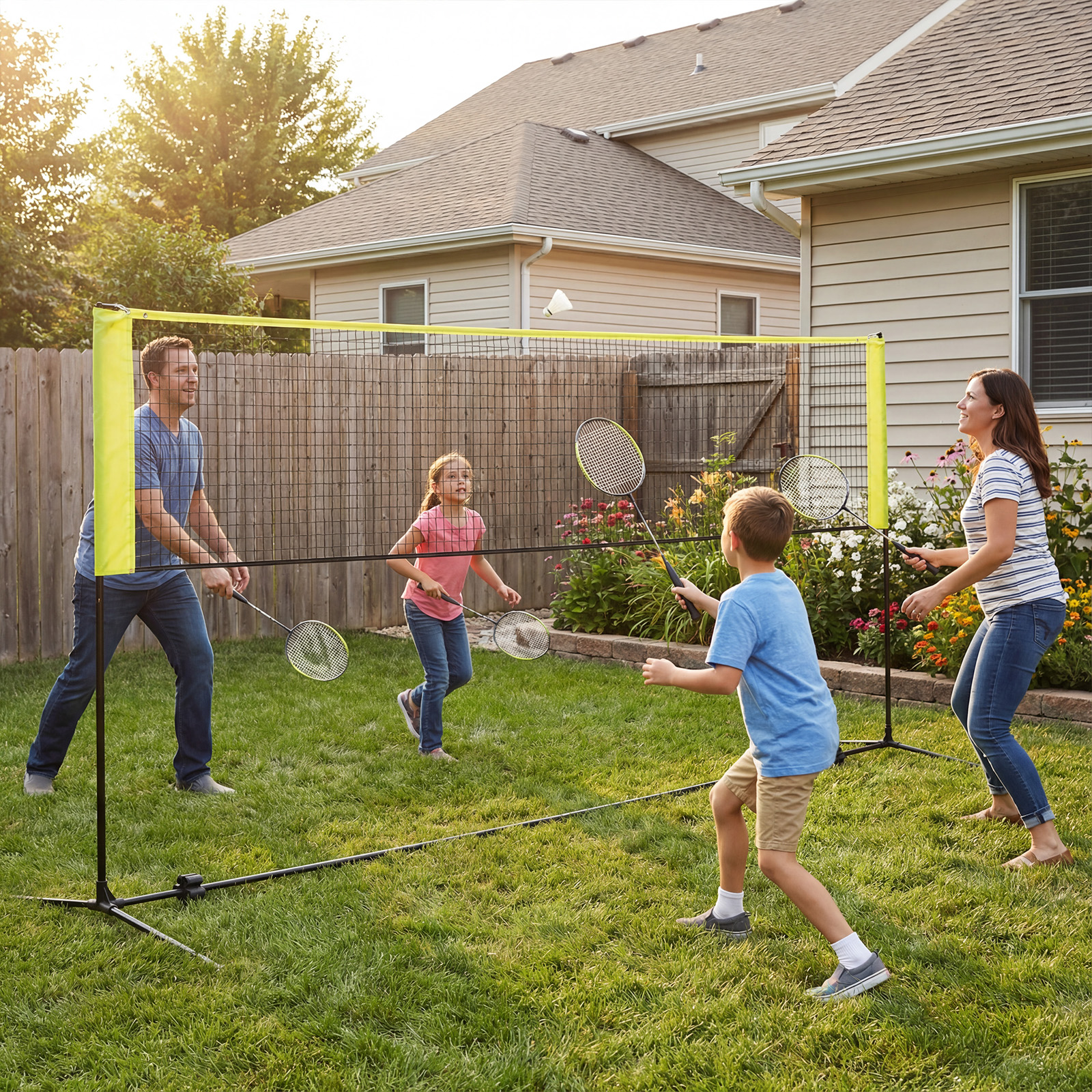 Badmintonnetz mit Ständer Federballnetz höhenverstellbar mit 2 Federbällen & Tragetasche 310 x 102 x 89–155 cm Gelb