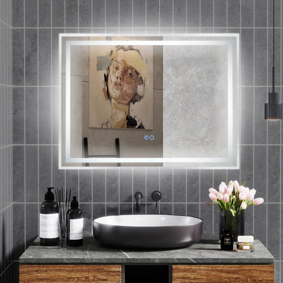 LED Badspiegel mit Beleuchtung 80 x 60 cm Badezimmerspiegel Anti-Beschlag Rechteckig