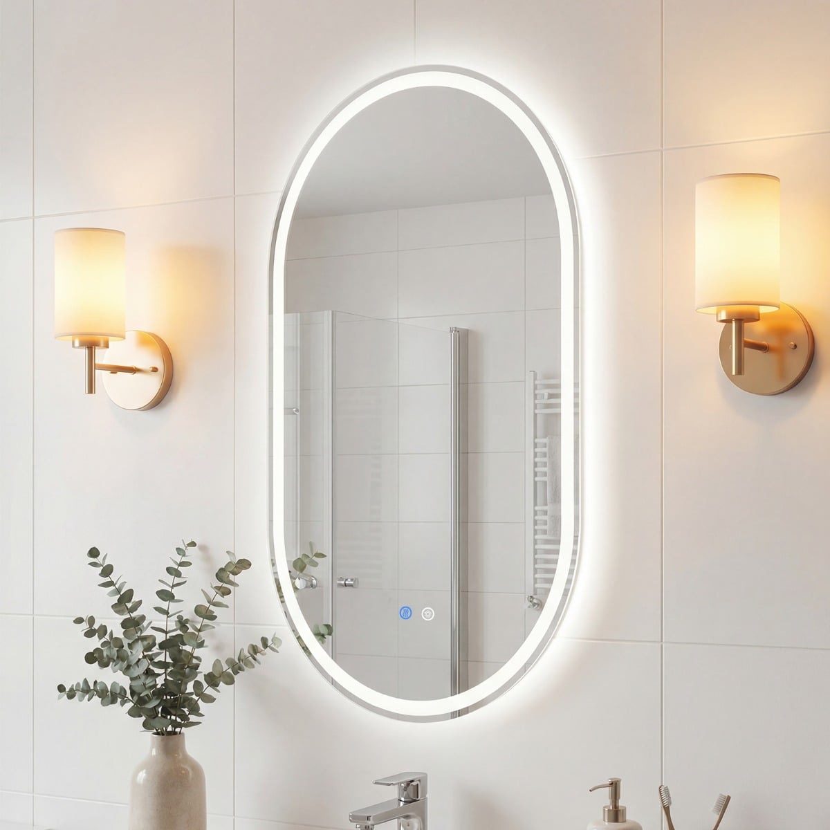 90 x 55 cm Beleuchteter Badspiegel mit Anti-Beschlag-Funktion Wandspiegel Ovaler Spiegel