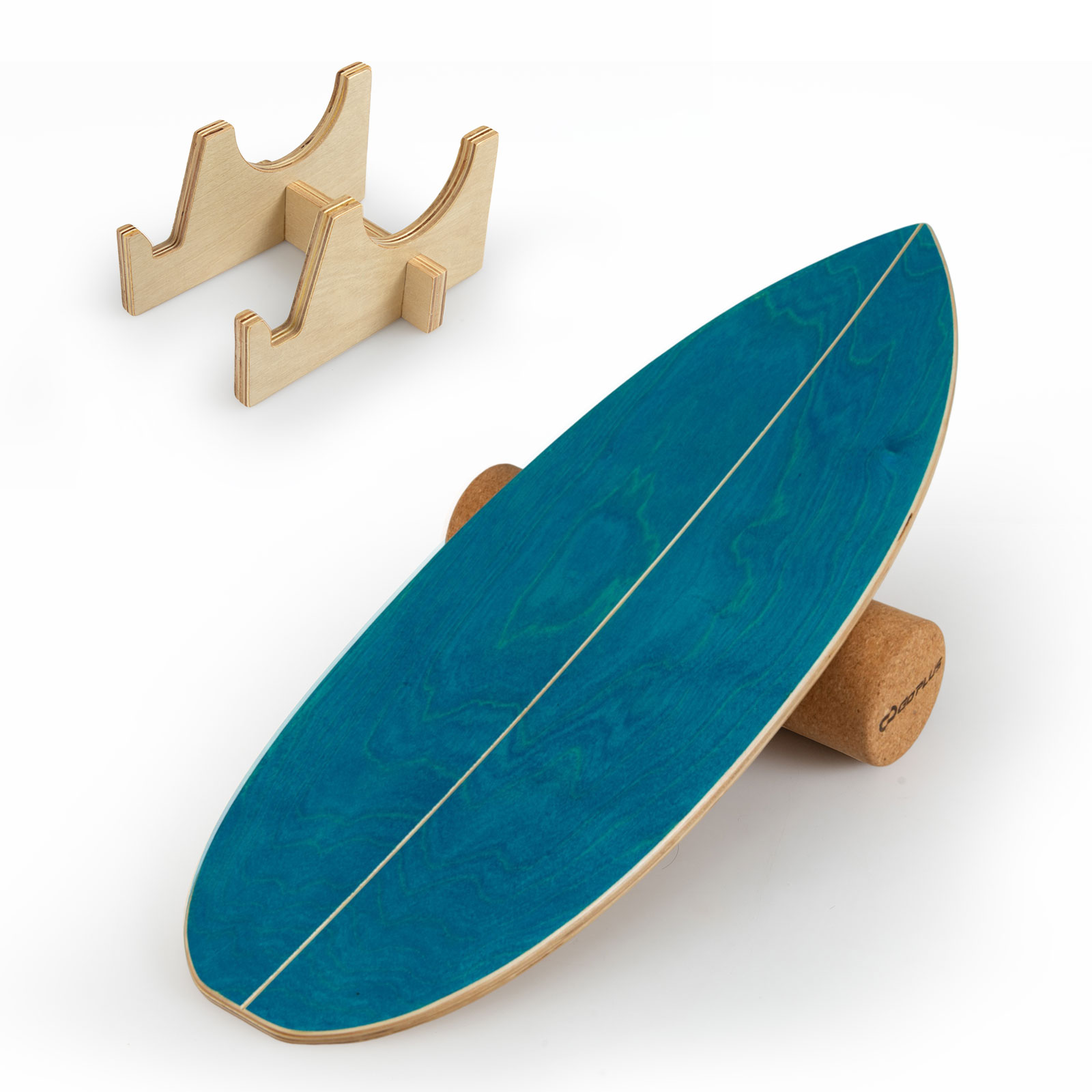 Balance Board für Erwachsene Holz Gleichgewichtstrainer mit Korkrolle und Aufbewahrungsständer Blau