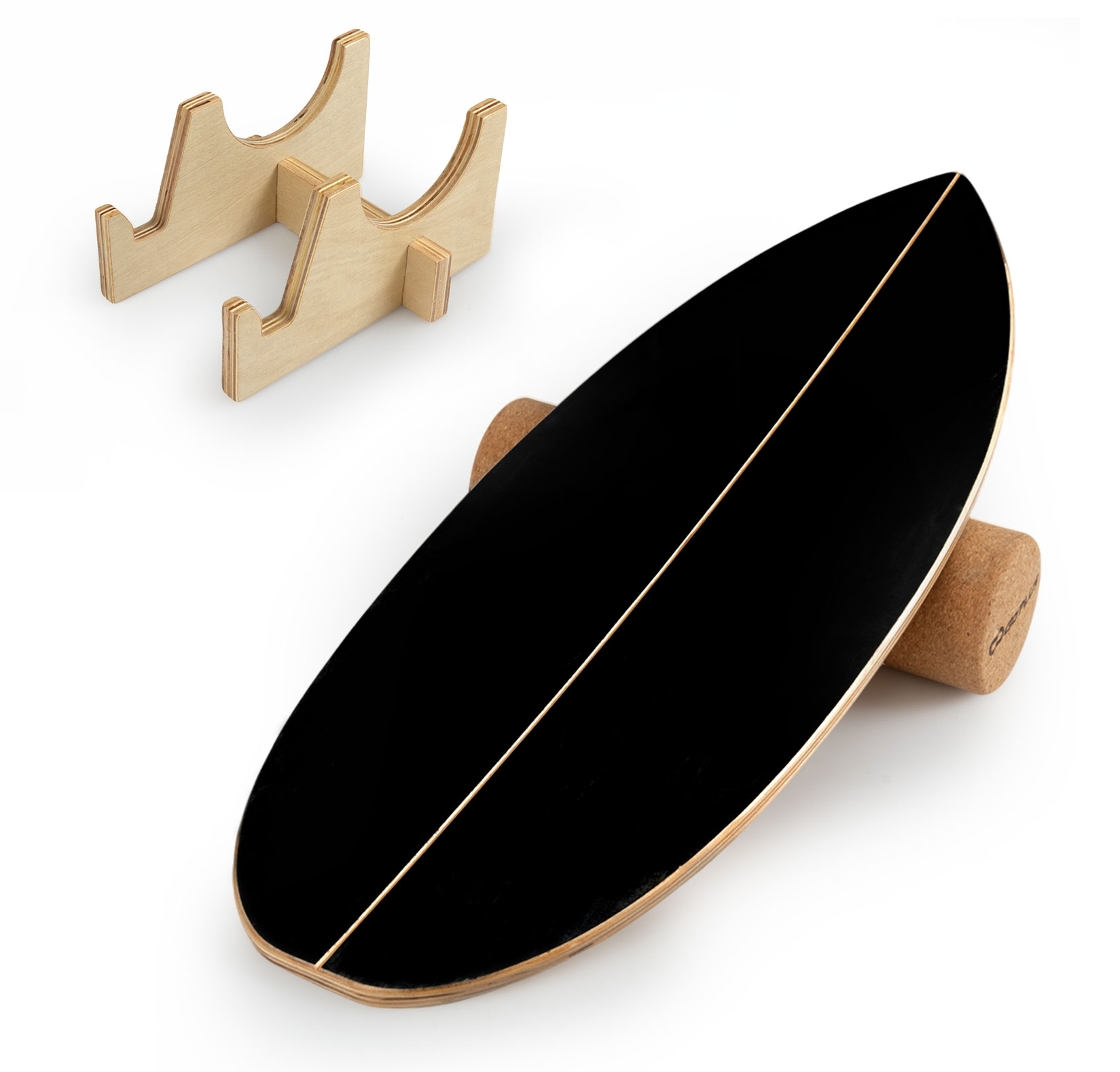 Balance Board für Erwachsene Holz Gleichgewichtstrainer mit Korkrolle und Aufbewahrungsständer Schwarz