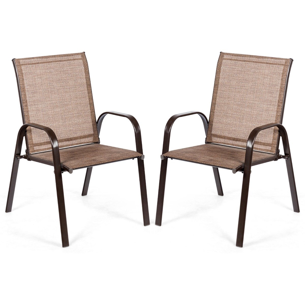 2er Set Gartenstühle mit Gebogenen Armlehnen & Verstärktem Metallrahmen Outdoor Bistrostühle Braun