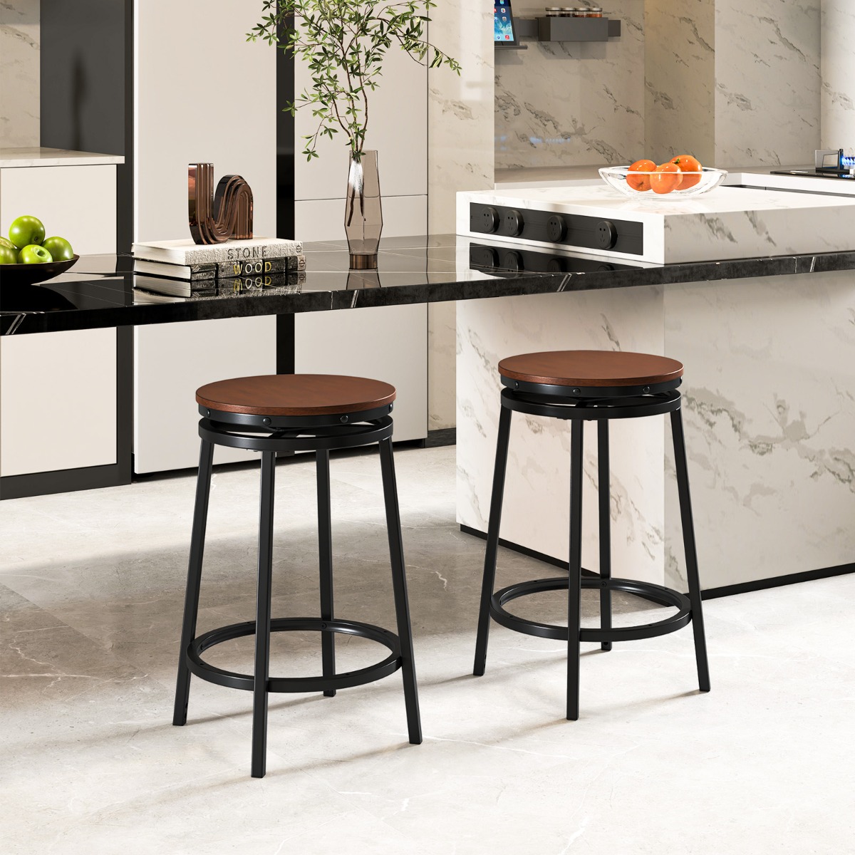 2er Set Barhocker mit 2 Einstellbare Höhen 360° Drehbare Küchenhocker Thekenhocker