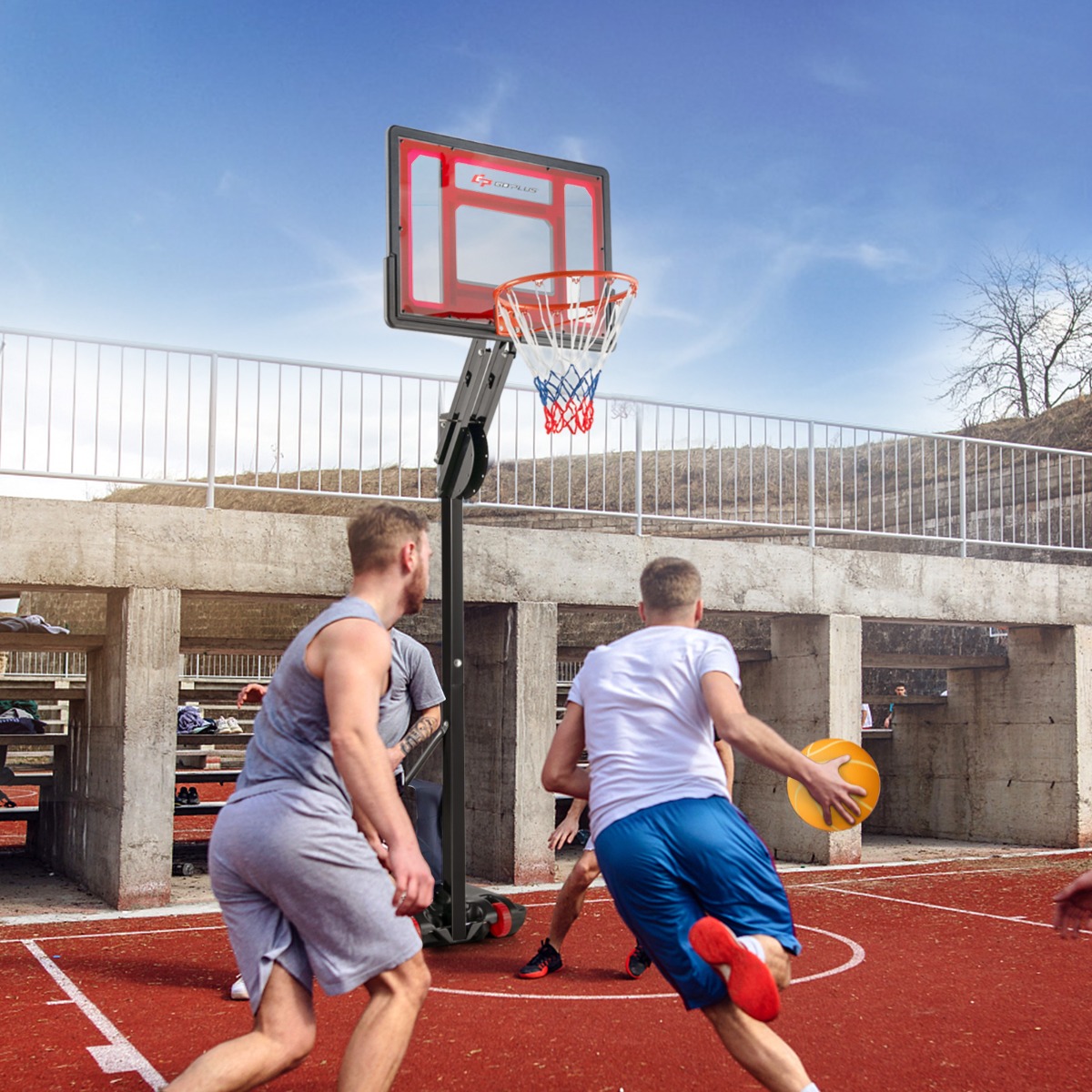 105-260 cm Höhenverstellbarer Basketballständer mit Ständer & 2 Rädern Basketballkorb