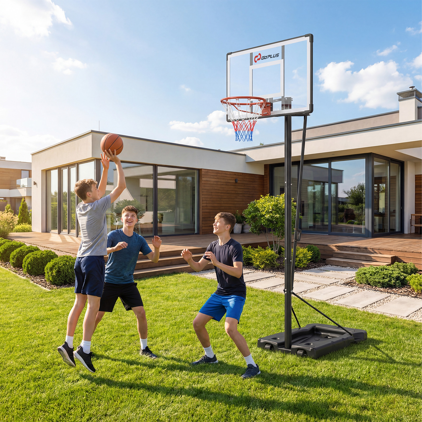 Basketballkorb mit Ständer & 2 Rädern & Gewichtssack Höhenverstellbarer Basketballständer Korbanlage