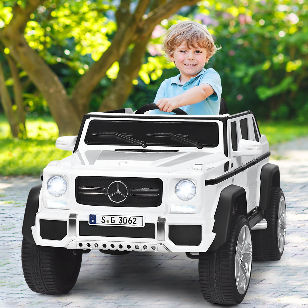 12V Kinderauto mit 2,4G-Fernbedienung mit Musik und LED-Leuchten Weiß 115 x 67 x 57 cm Weiß