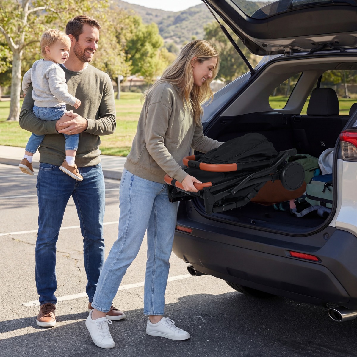 Klappbare Kinderwagen mit Regenschutz & Verstellbarem Rückenlehne & Verdeck+Verbindungsstücke Schwarz