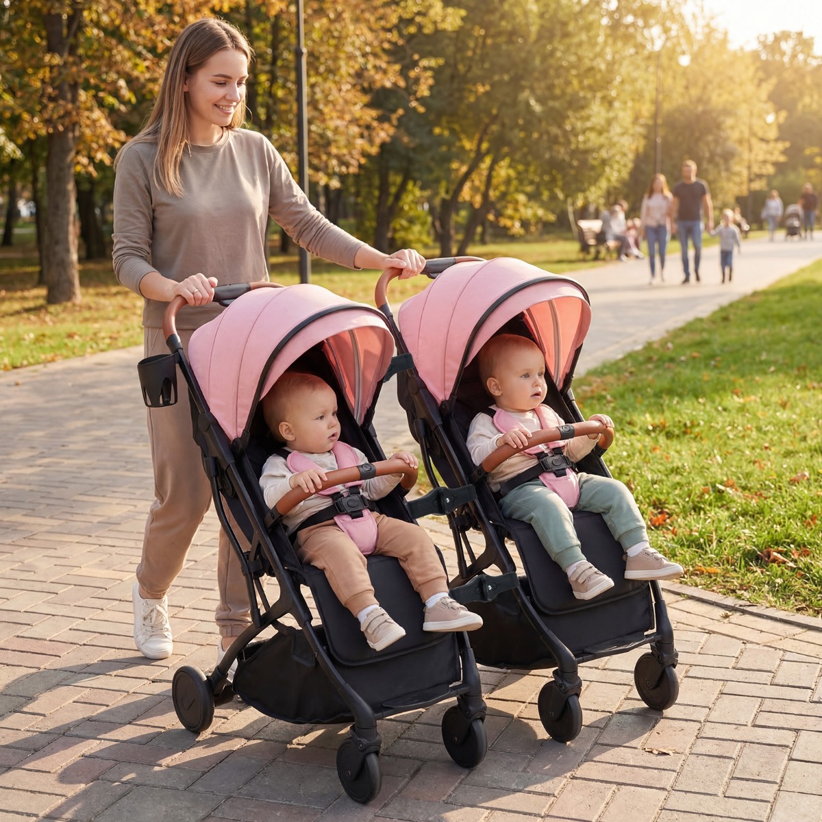 Klappbare Kinderwagen mit Regenschutz & Verstellbarem Rückenlehne & Verdeck+Verbindungsstücke Rosa