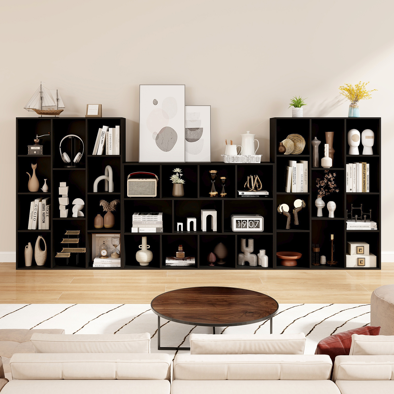 Bücherregal mit 11 Fächern Bücherschrank Büroregal Würfelregal 74 x 24 x 106 cm Schwarz