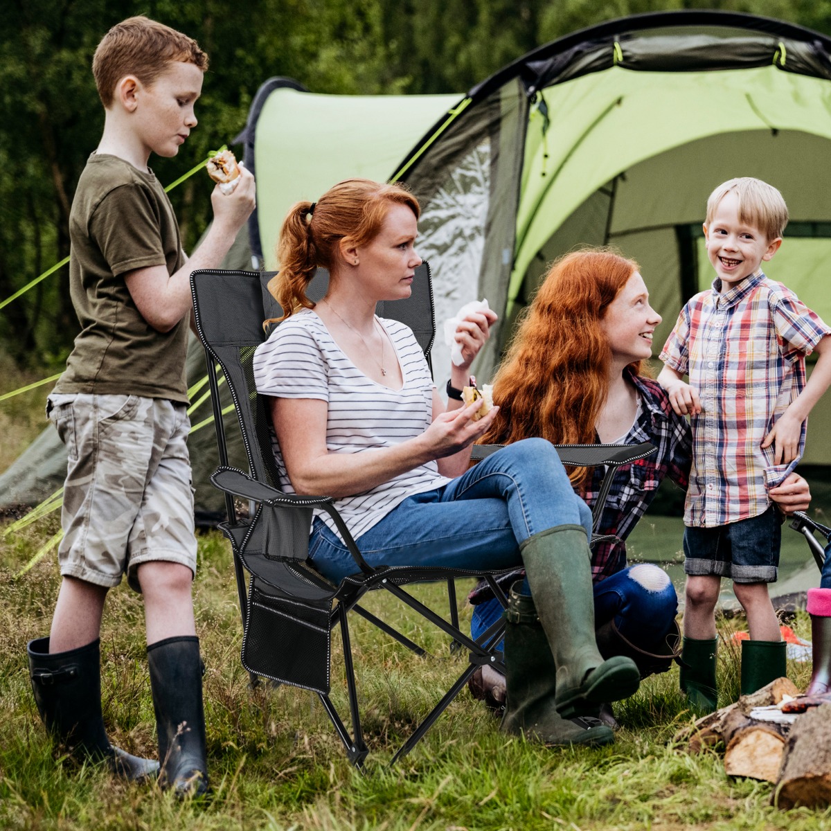 Campingstuhl mit Abnehmbarer Fußablage & Verstellbarer Rückenlehne & Kopfstütze Angelstuhl Grau