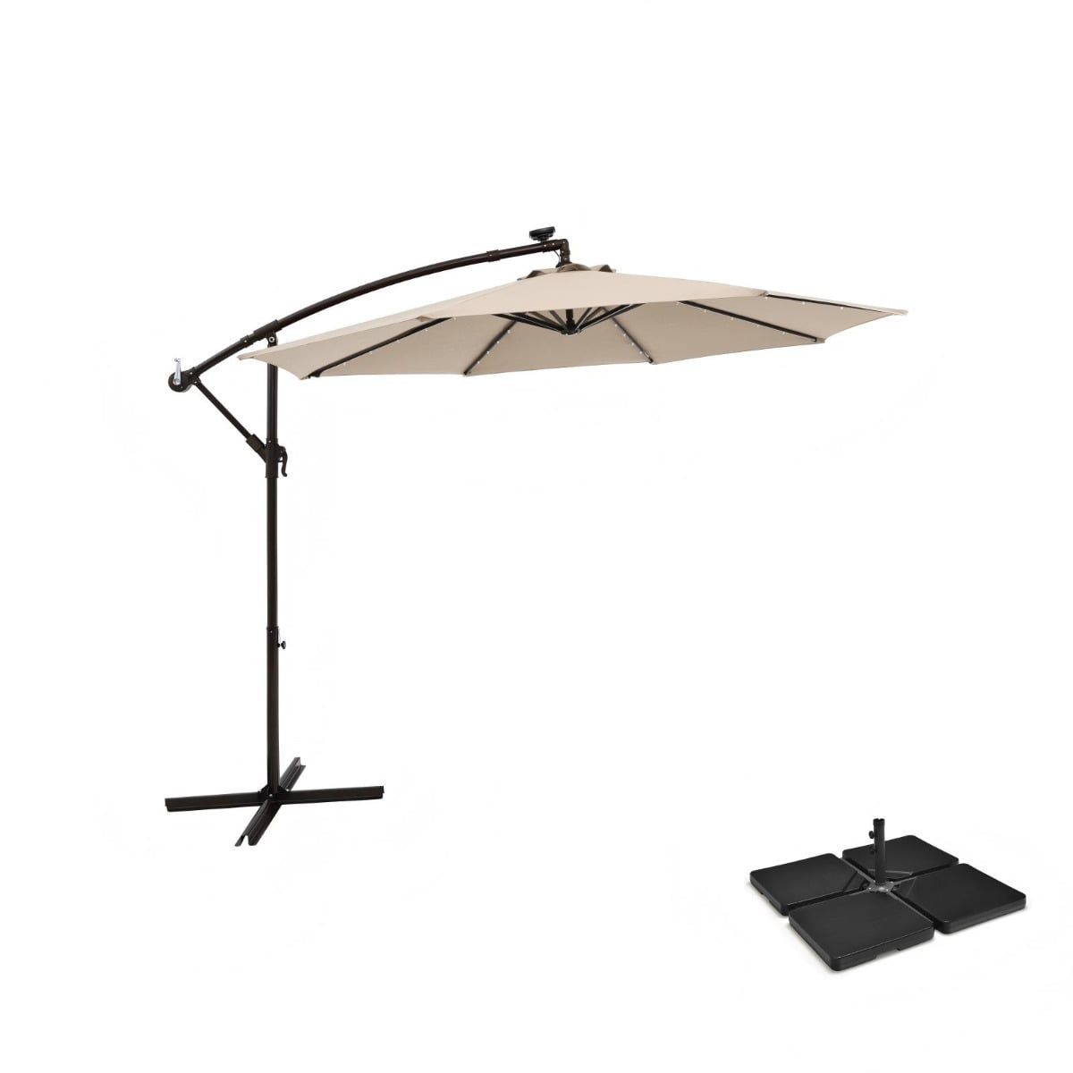 Sonnenschirmständer 52 Liter / 78 kg + Sonnenschirm mit 40 Solar-LED-Leuchten Set Beige