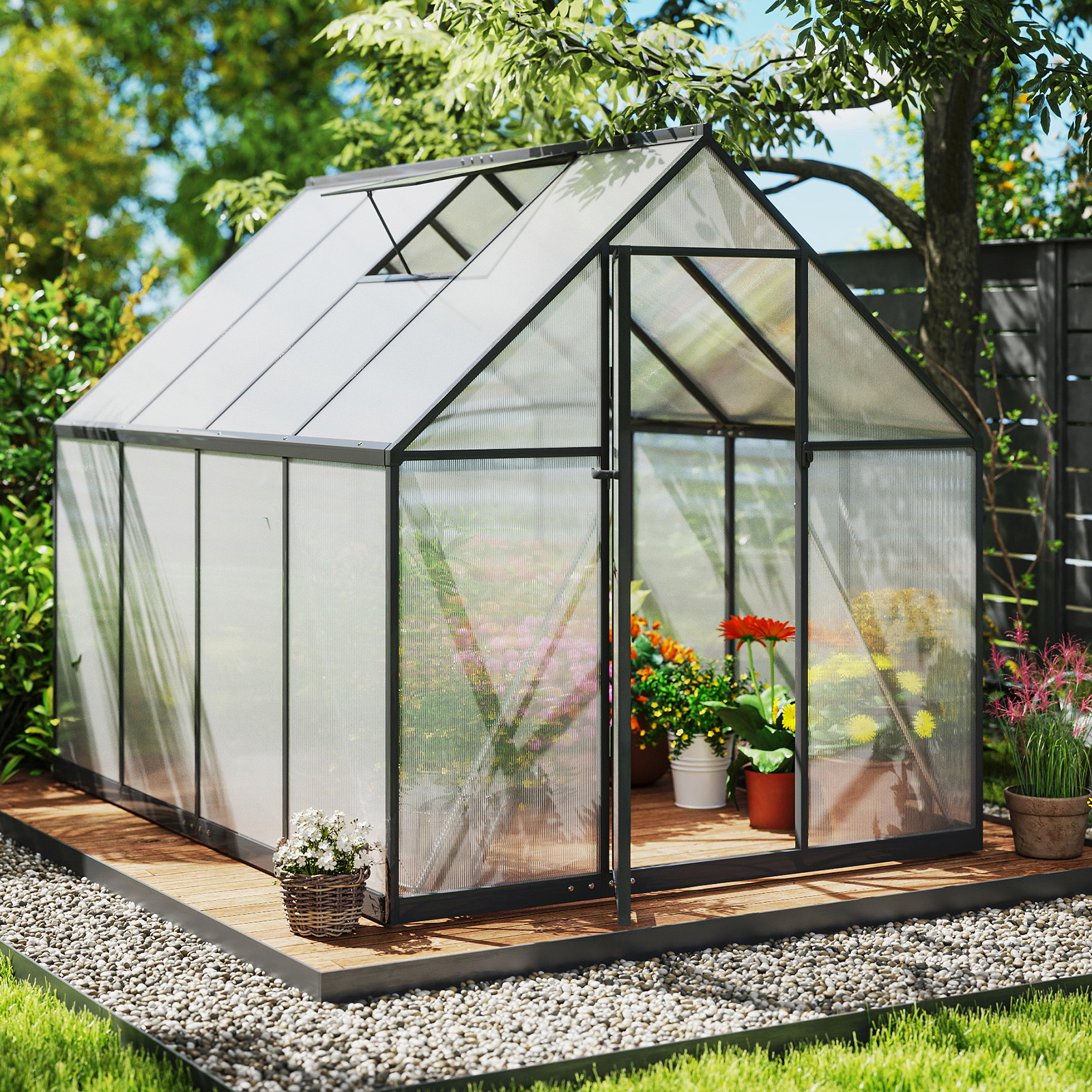 Begehbares Gewächshaus Gartenhaus mit PVC-Abdeckung & Aluminiumlegierungsrahmen Treibhaus 250 x 190 x 195 cm