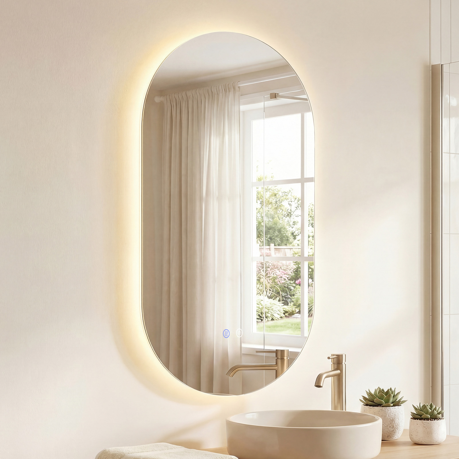 Beleuchteter Spiegel mit Dimmbarer 3-Farbtemperatur & Anti Beschlag Funktion Wandspiegel 80 x 50 cm