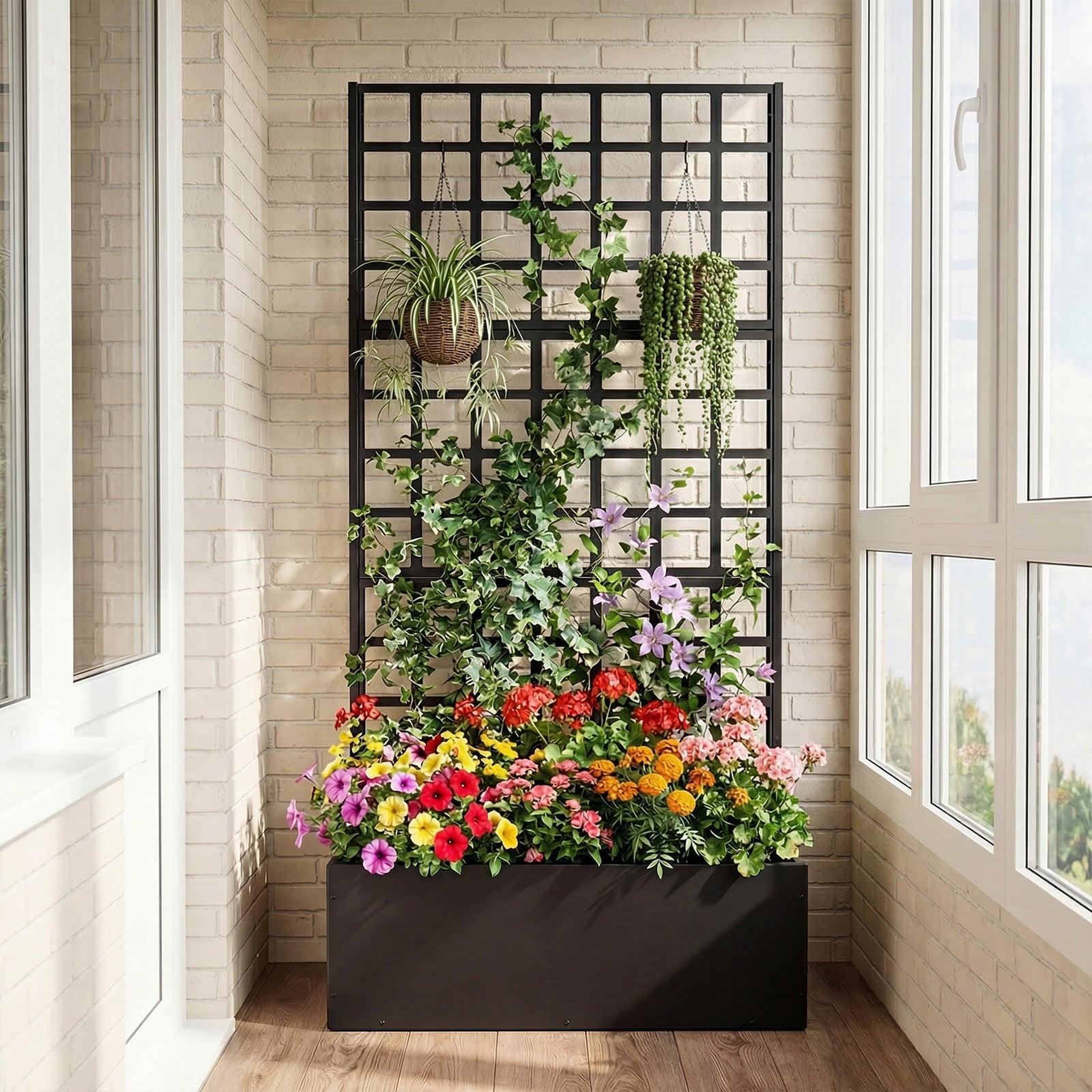 Blumenkasten mit Rankgitter Pflanzkübel mit Sichtschutz 180cm Pflanzkasten mit Spalier