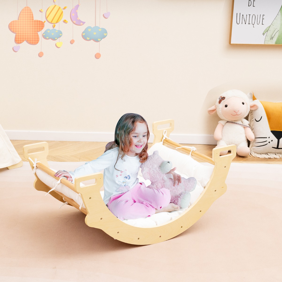 2-in-1-Bogenwippe mit Kissen Doppelseitiger Kletterbogen Natürlich