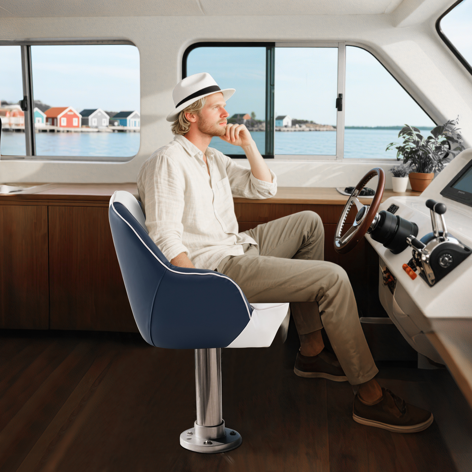 Bootssitz Bootsstuhl mit dicker Schaumstoffpolsterung wasserbeständigem PVC-Leder 59 x 55 x 51 cm