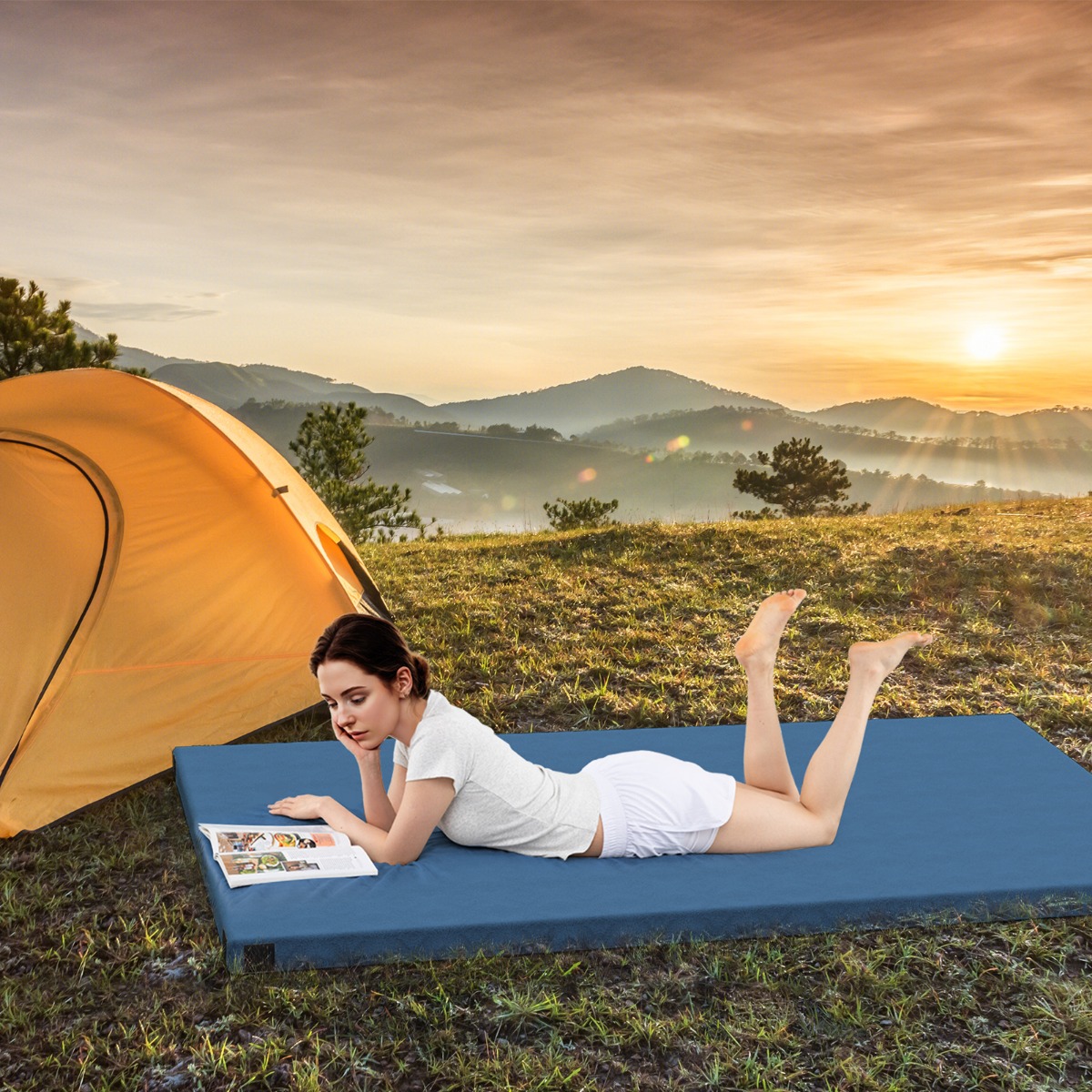 Memory-Schaum Camping Matratze aufrollbare Campingmatte mit wasserdichter Beschichtung 188 x 97 x 6,5 cm Blau