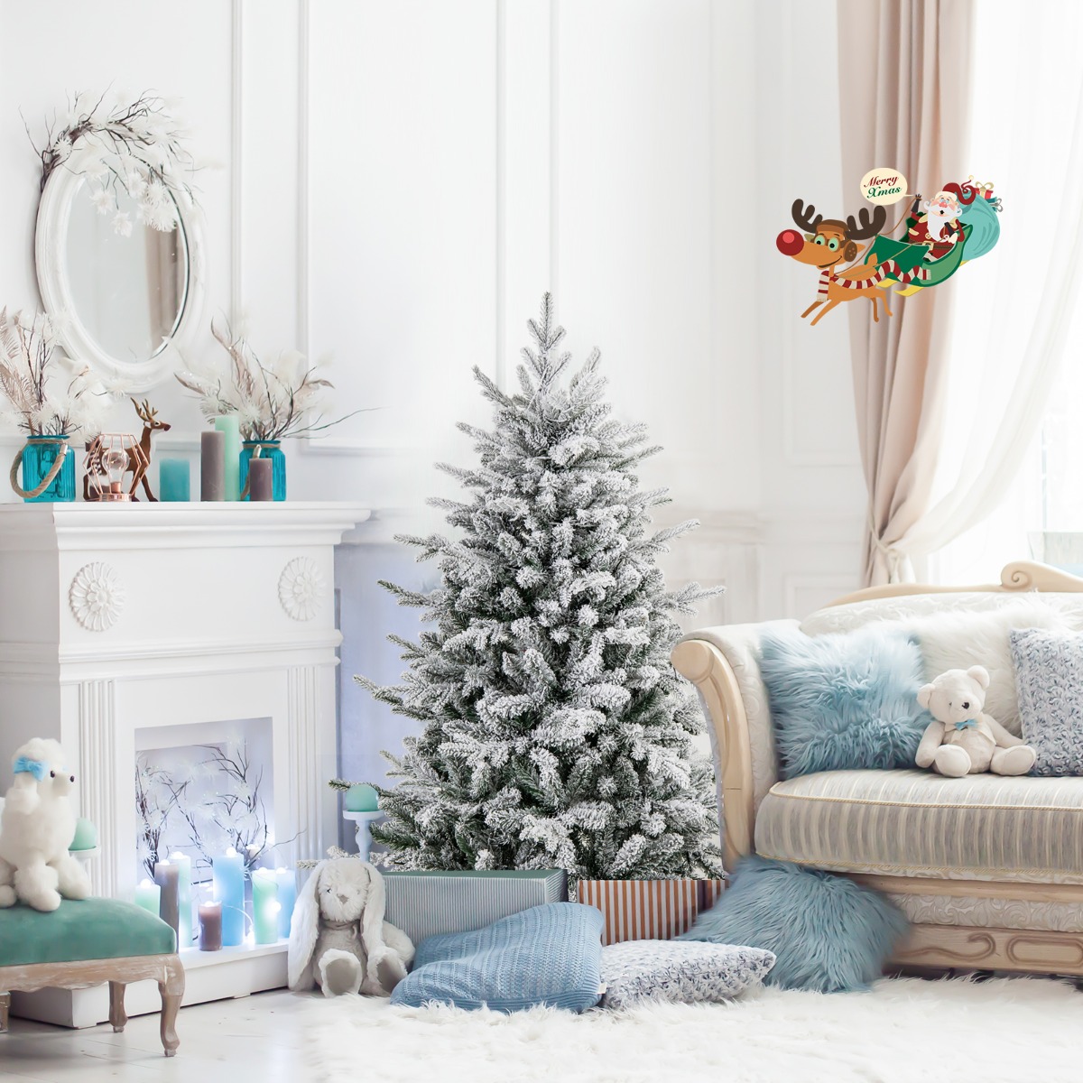 Künstlicher Weihnachtsbaum mit Mehrfarbigen LED-Lichtern & 8 Lichtmodi Beflockter Tannenbaum 135cm