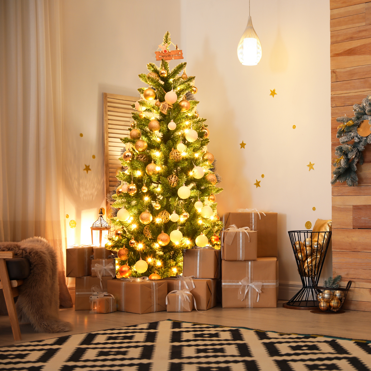 150 cm hoher beleuchteter künstlicher Bleistift-Weihnachtsbaum mit warmweißen Leuchte Grün
