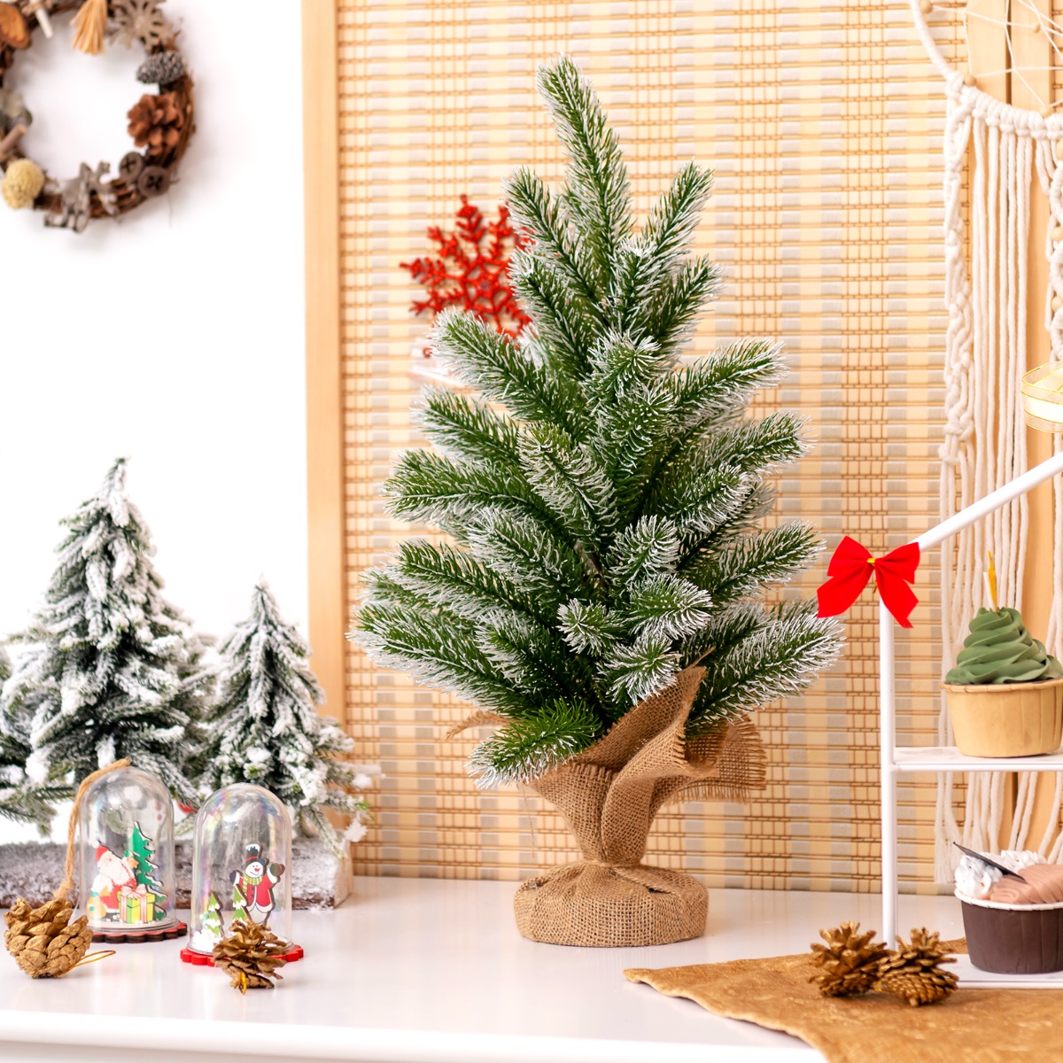 50 cm hoher künstlicher Mini-Weihnachtsbaum Kleiner Weihnachtsbaum für Tisch Grün + Weiß