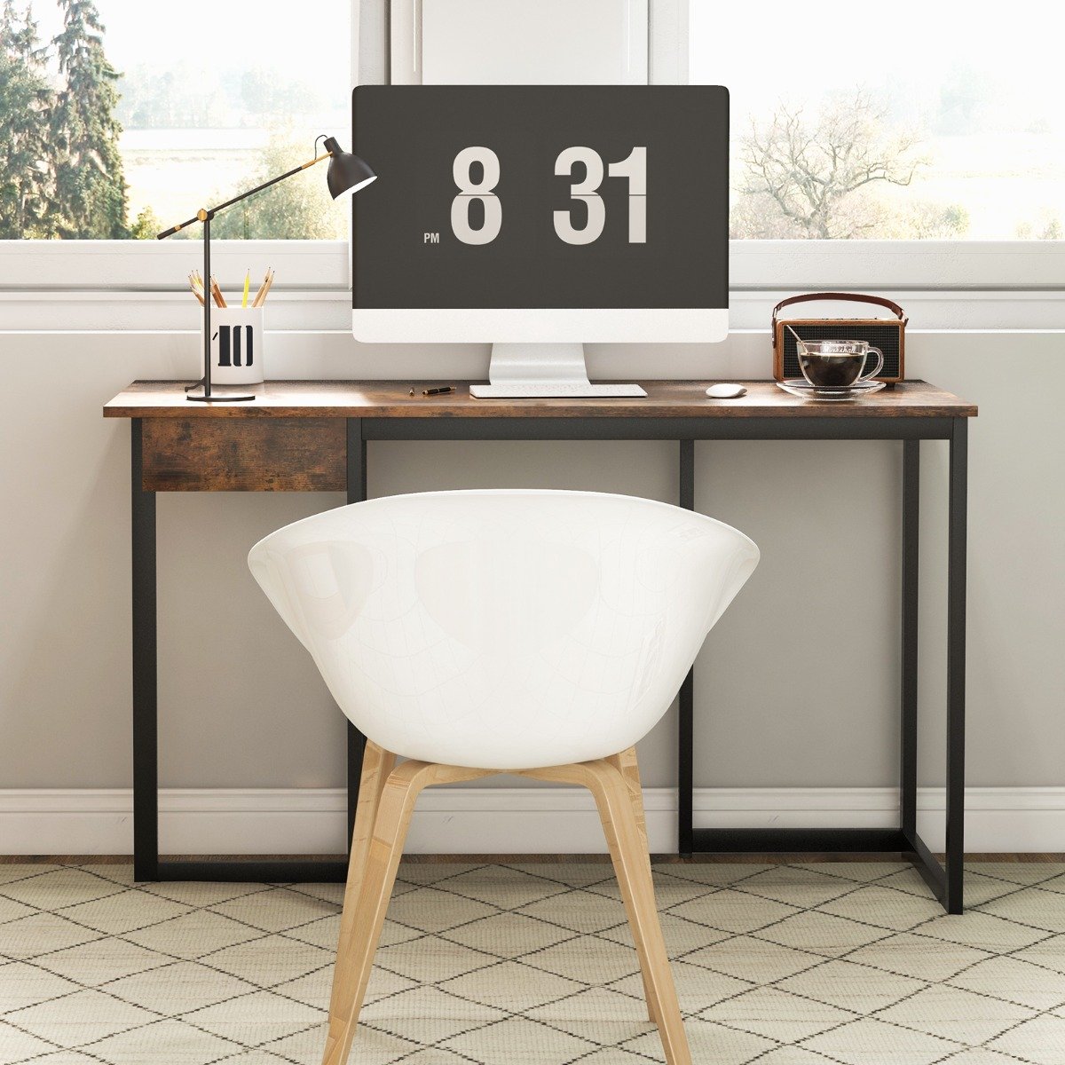 120 x 55 cm Computertisch mit Schublade & Verstellbaren Pads Computertisch Rustikales Braun