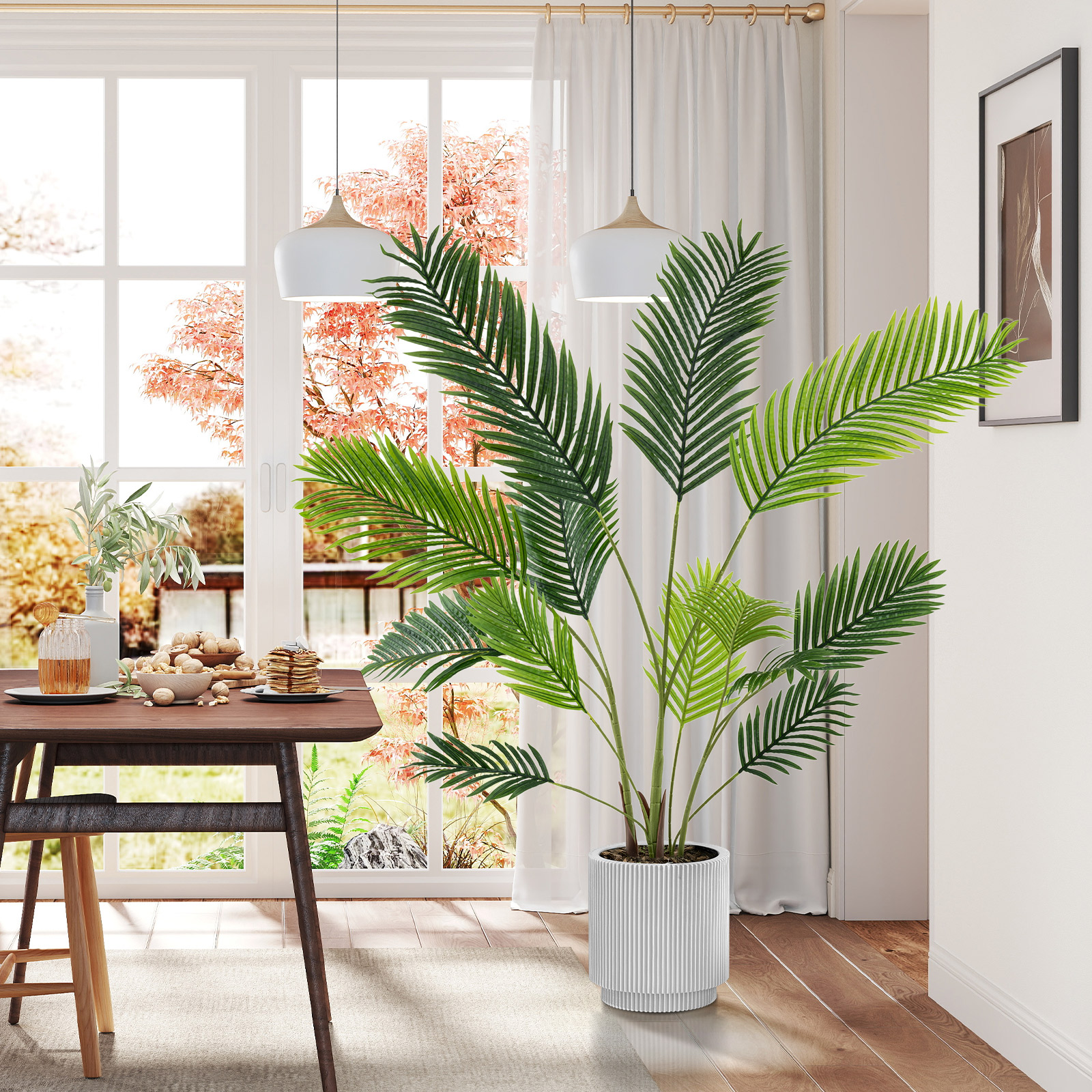 2er Set Künstliche Areca Palme 140 cm Kunstpflanze im Topf Kunstpalme mit Blättern Grün