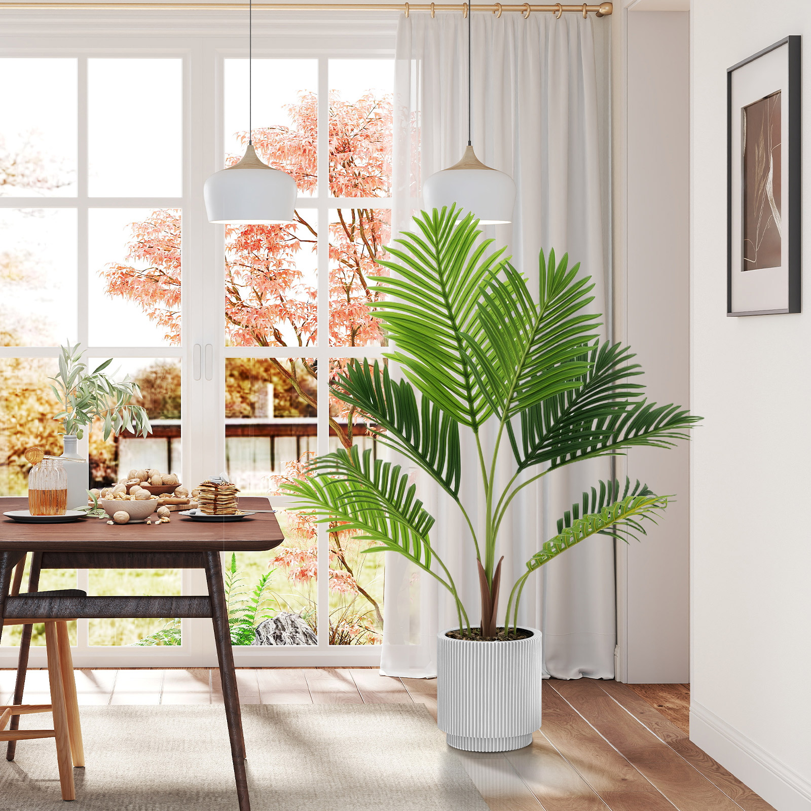 2er Set Künstliche Areca Palme 90 cm Kunstpflanze im Topf Kunstpalme mit Blättern Grün