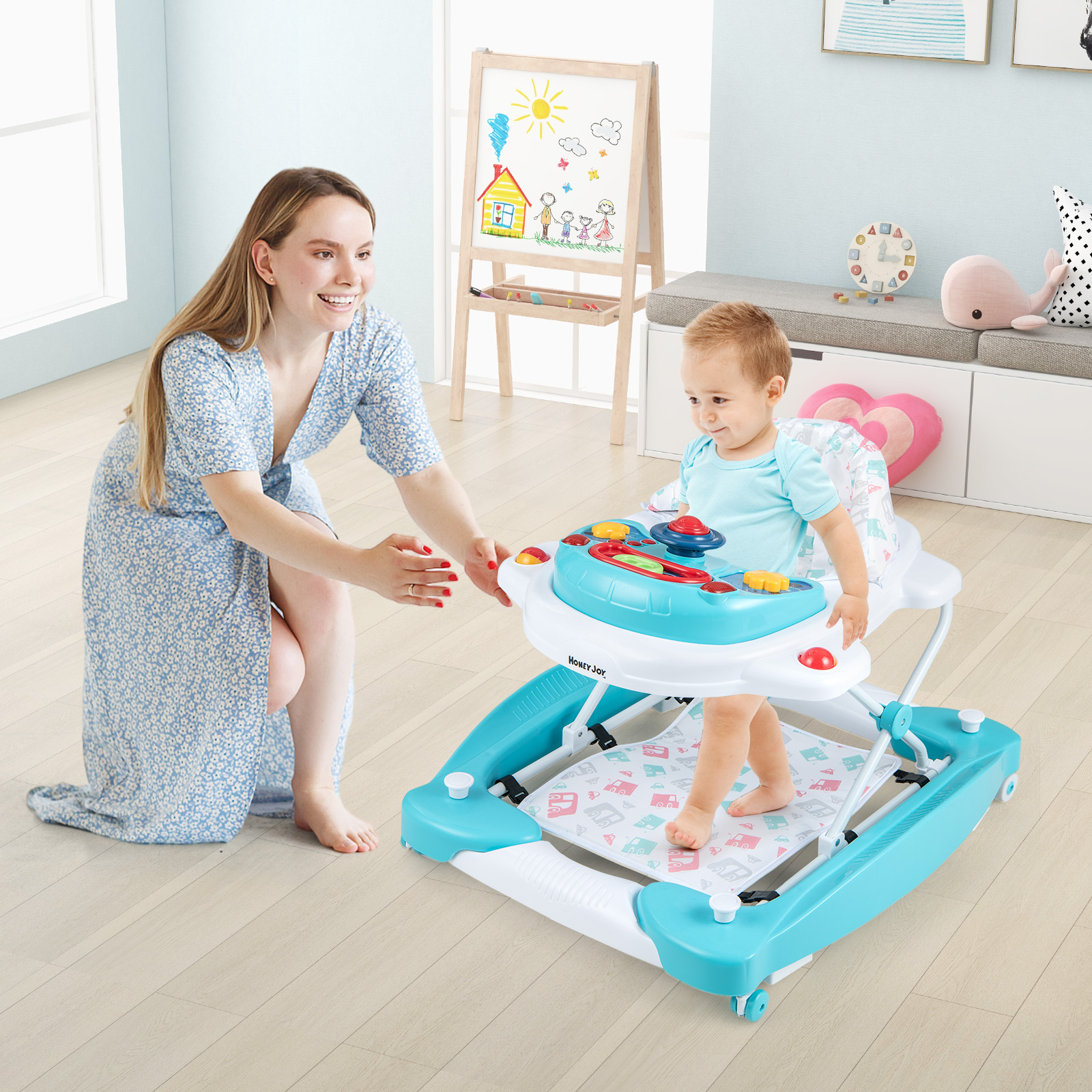 6 in 1 Lauflernhilfe Lauflernwagen mit abnehmbarem Spielboard & Fußpolster Baby Walker höhenverstellbar & klappbar Grün