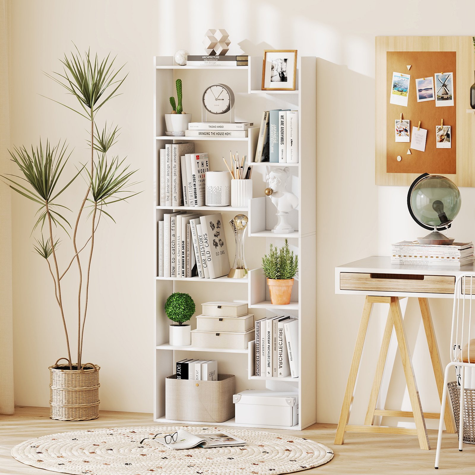 6-stöckiges Bücherregal Holzregal mit 2 Kippsicherungen offenes Ausstellungsregal 69 x 22 x 163 cm Weiß