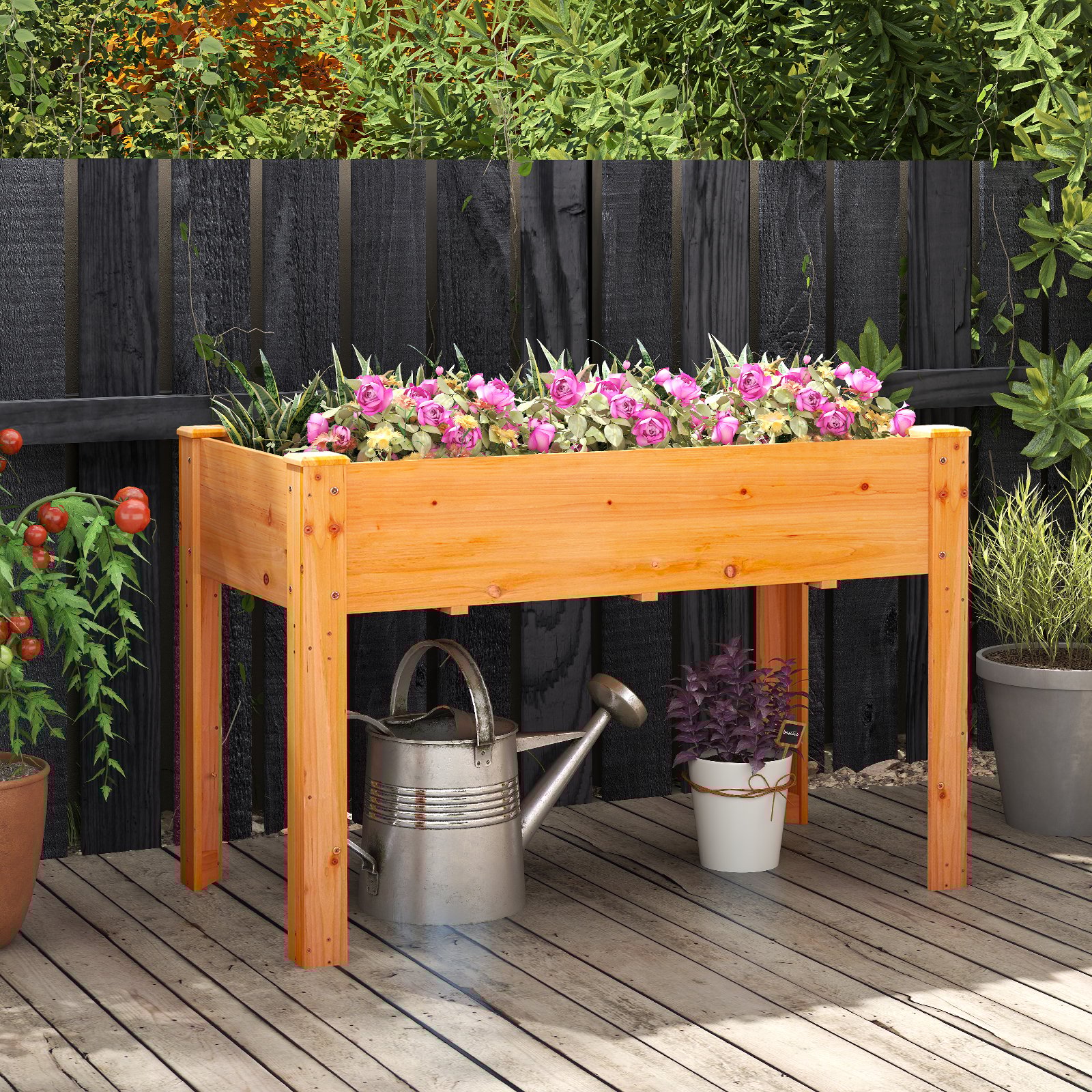 Hochbeet Holz Erhöhtes Gartenbeet Pflanzkasten mit Drainagelöchern Gemüsebeet Pflanzbeet rechteckig 120 x 60 x 82 cm Braun