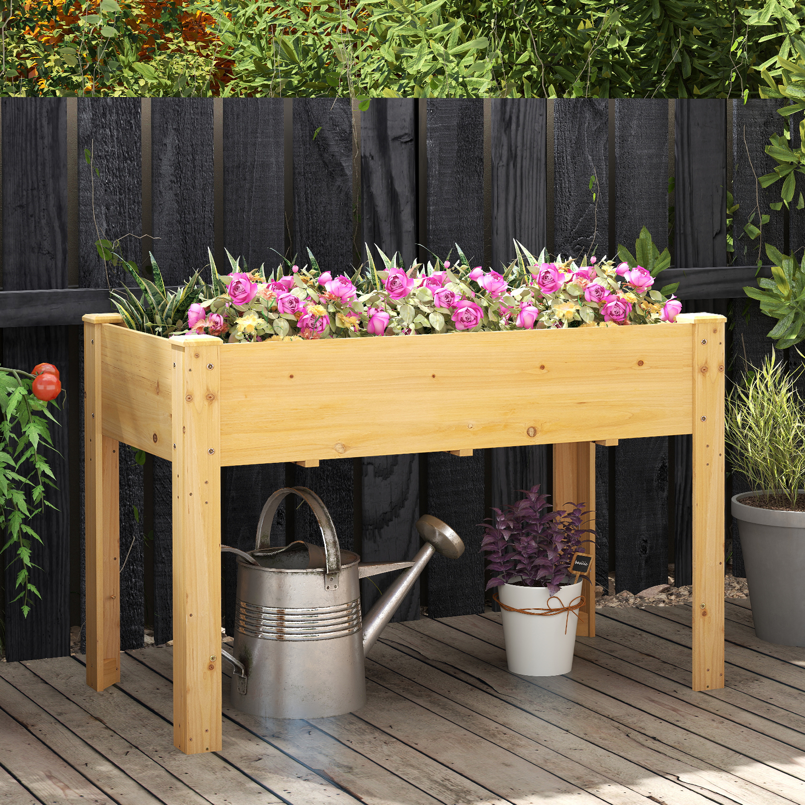 Hochbeet Holz Erhöhtes Gartenbeet Pflanzkasten mit Drainagelöchern Gemüsebeet Pflanzbeet rechteckig 120 x 60 x 82 cm Natur