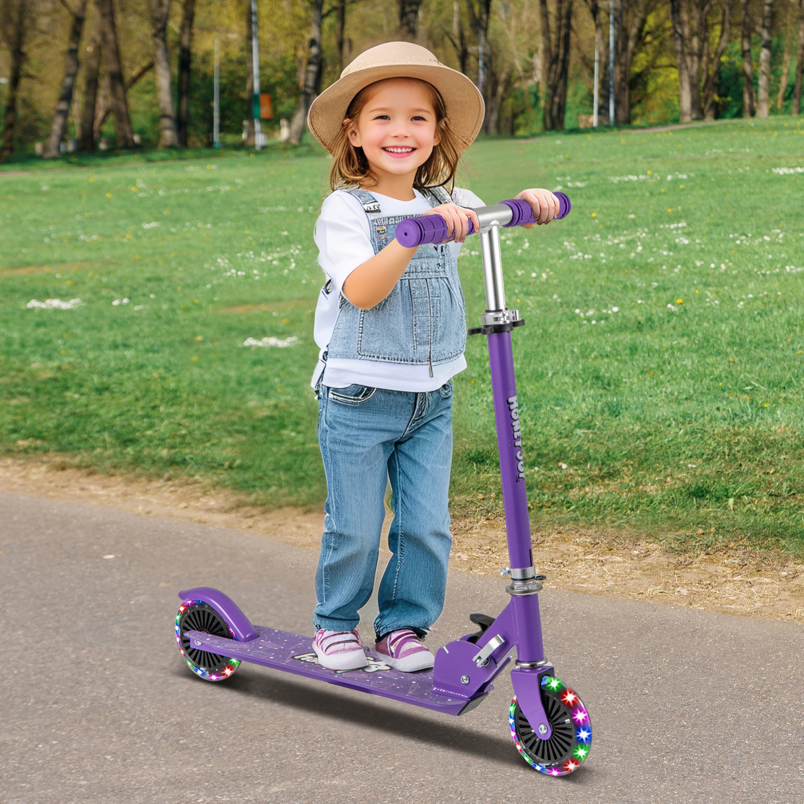 Roller Kinder klappbar Kinderroller mit LED-Räder Lenker Ständer & Tragegurt Scooter Lila