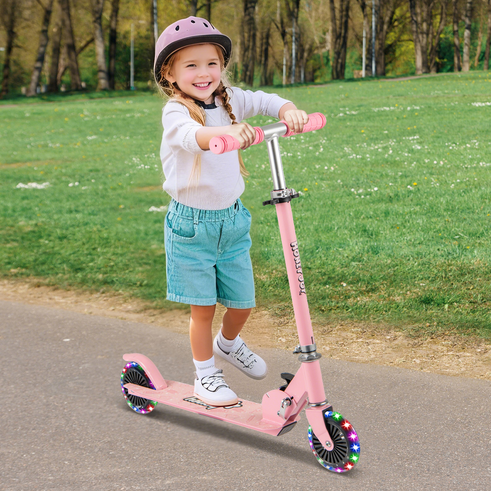 Roller Kinder klappbar Kinderroller mit LED-Räder Lenker Ständer & Tragegurt Scooter Rosa