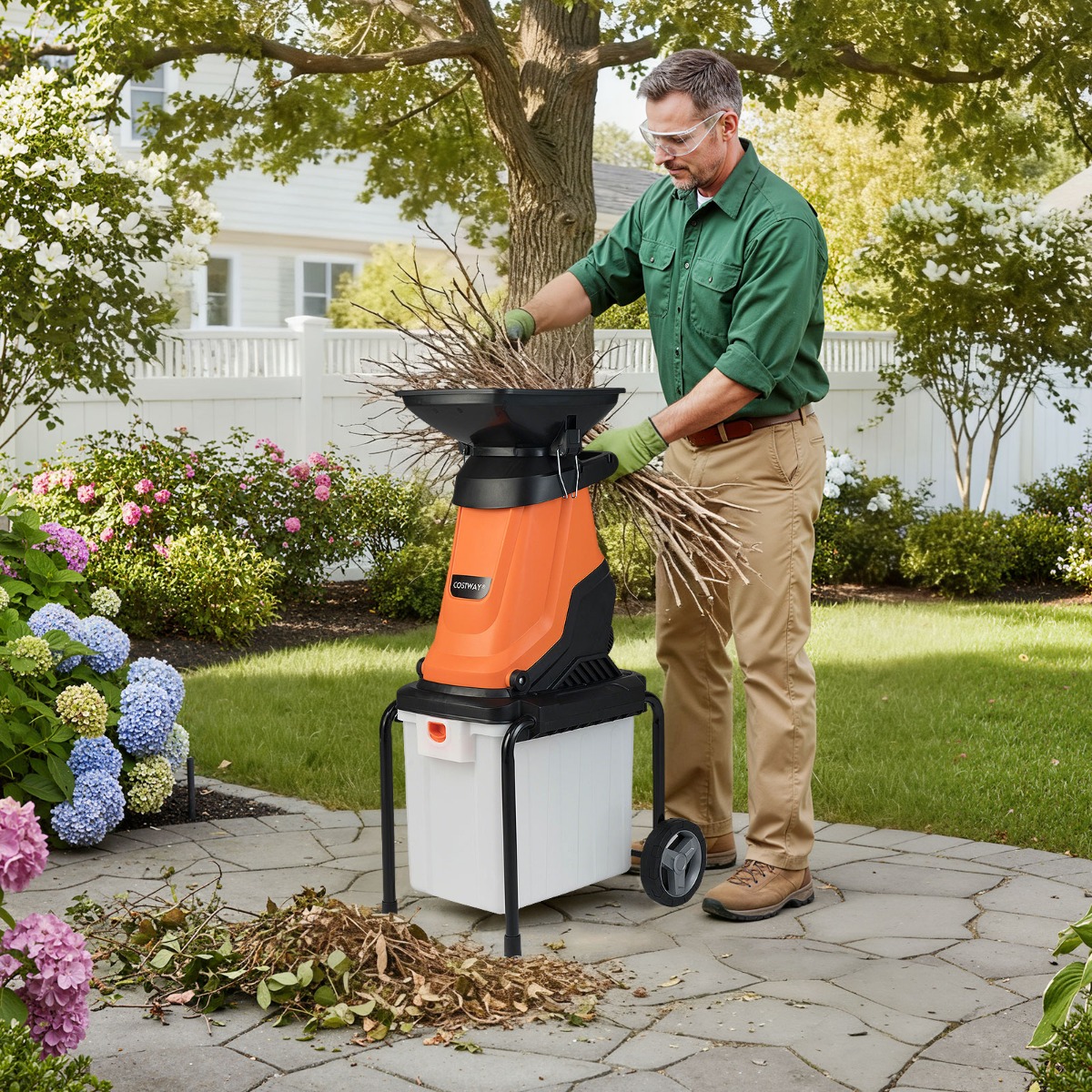 3000W Elektrischer Häcksler mit 50L Auffangbehälter Holzhäcksler Elektro Gartenhäcksler Orange