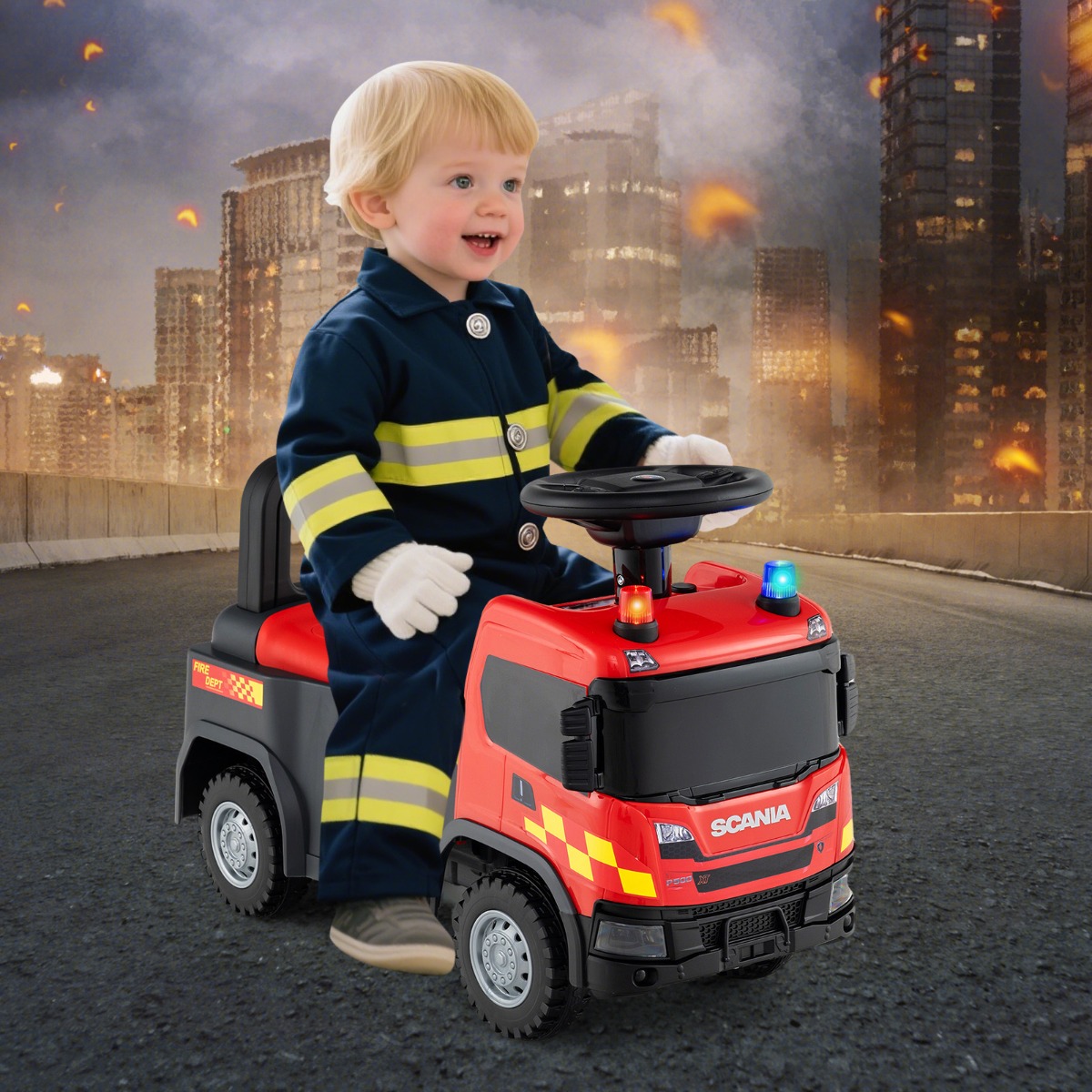 2 in 1 Rutschauto Polizeiauto mit Lenkrad & Stauraum Rutscher Auto Schiebeauto Rot