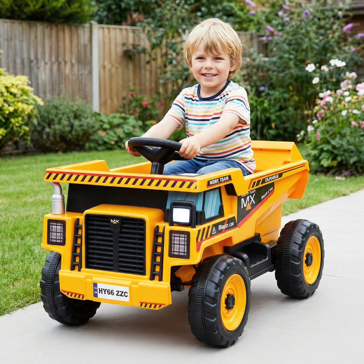 24V Kinder Elektro-Kippwagen 4-Rad Baumaschine mit Kippmulde Schaufel Fernbedienung Gelb