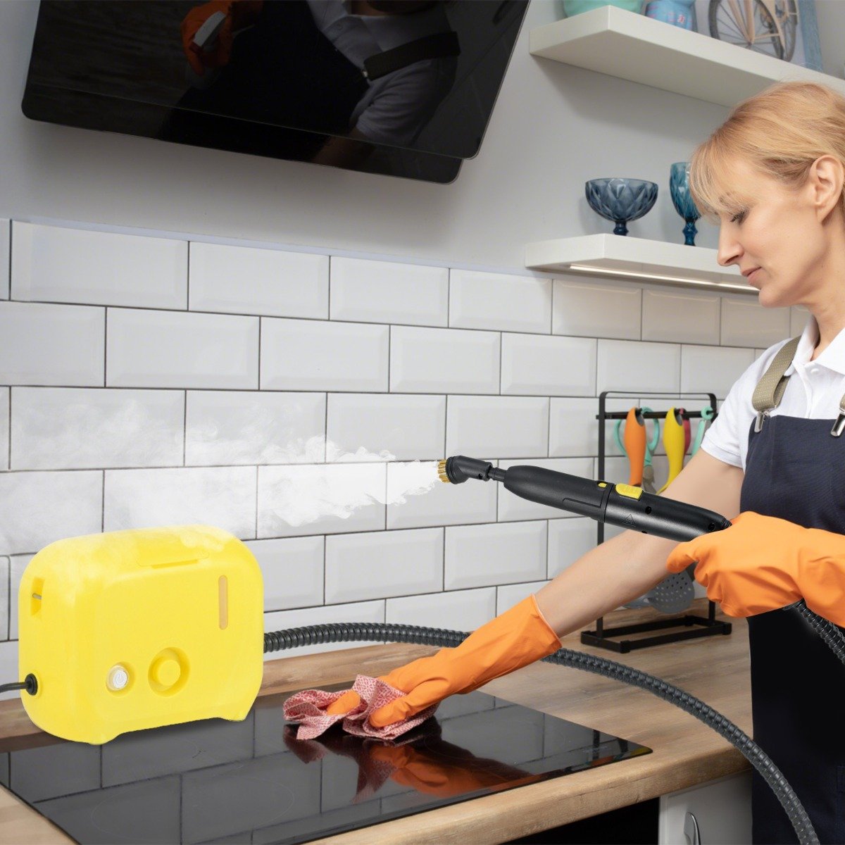 1500W Dampfreiniger Dampfdruck: 3 bar, Aufheizzeit: 15s, Temperatur: bis zu 180℃ Handdampfreiniger Gelb