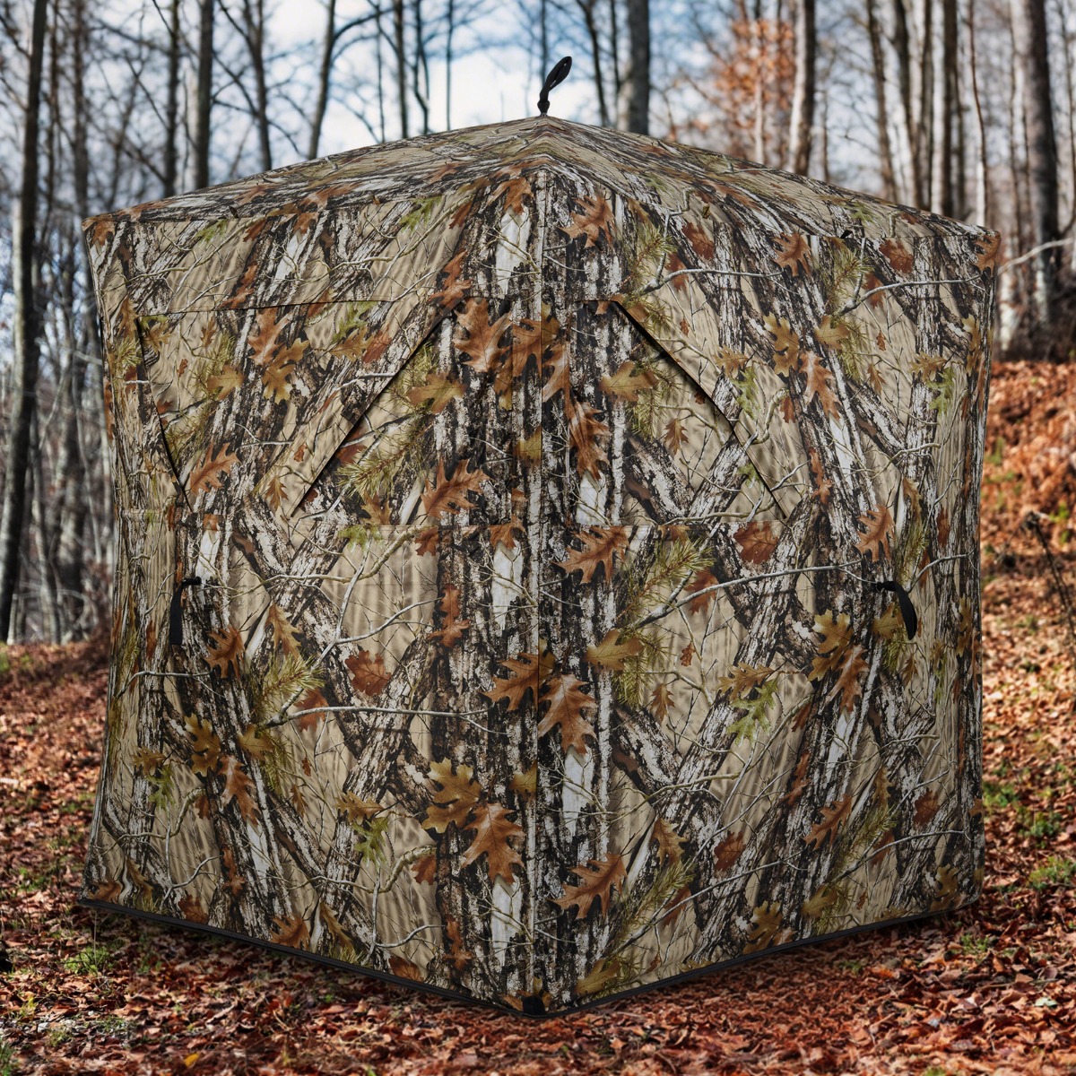 Jagdblind 2-Personen-Bodenzelt mit Geräuschlosen Schiebefenstern Tragbares Pop-up Camouflage Zelt