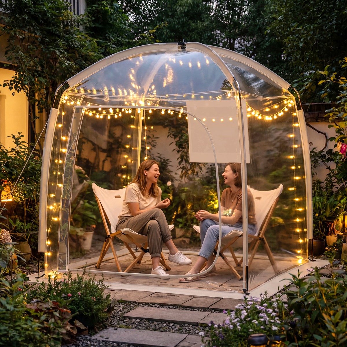 Transparentes Kuppelzelt 215 x 215 cm 2-4 Personen 540° Panorama Garten Transparent