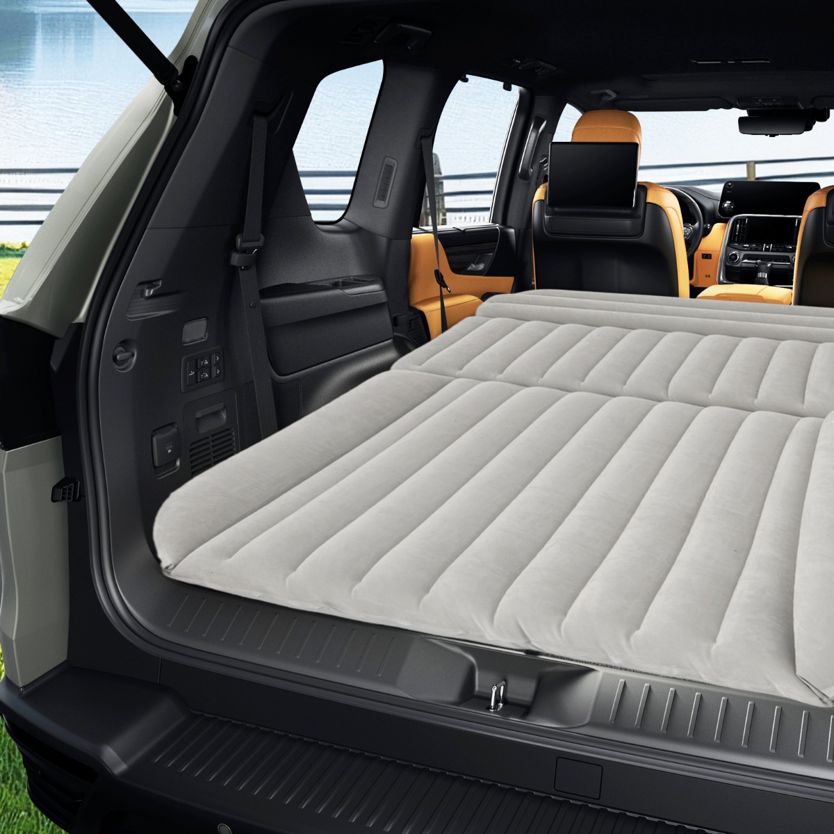 Auto Matratze 190 x 130 cm SUV Luftmatratze doppelseitig aufblasbares Luftbett mit Luftpumpe Grau