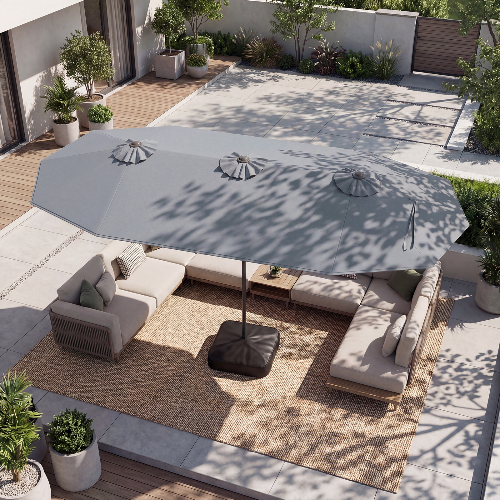 Doppelsonnenschirm mit Ständer Sonnenschirm UPF 50+ Gartenschirm 400 x 200 cm Anthrazit