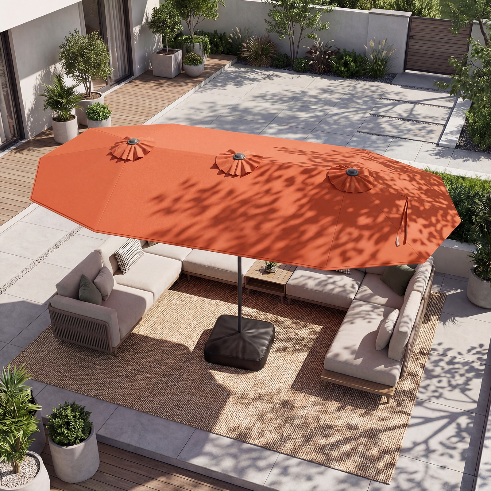 Doppelsonnenschirm mit Ständer Sonnenschirm UPF 50+ Gartenschirm 400 x 200 cm Orange