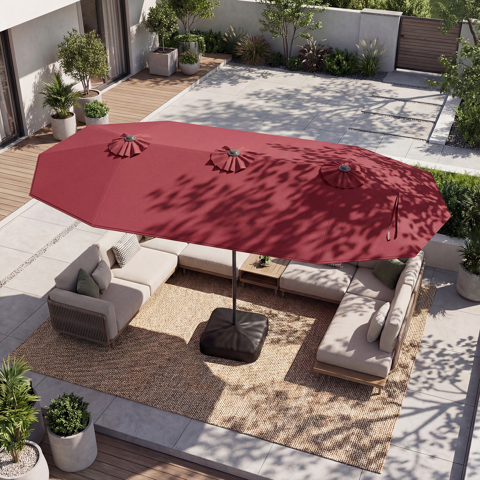 Doppelsonnenschirm mit Ständer Sonnenschirm UPF 50+ Gartenschirm 400 x 200 cm Weinrot