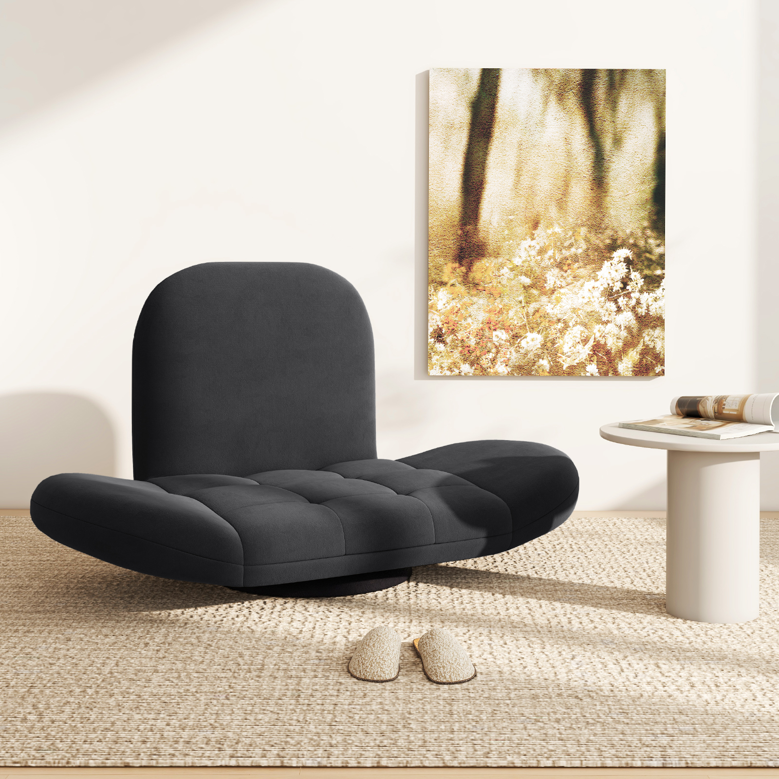 Drehbarer Bodenstuhl klappbarer Gaming-Stuhl mit verstellbarer Rückenlehne und Armlehnen Schwarz