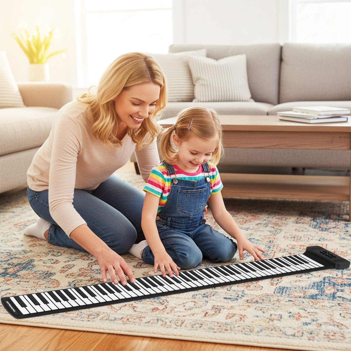 88 Tasten Roll-Up Klavier faltbares Klavierkeyboard mit 128 Rhythmen 128 Tönen & 14 Demos Schwarz + Weiß