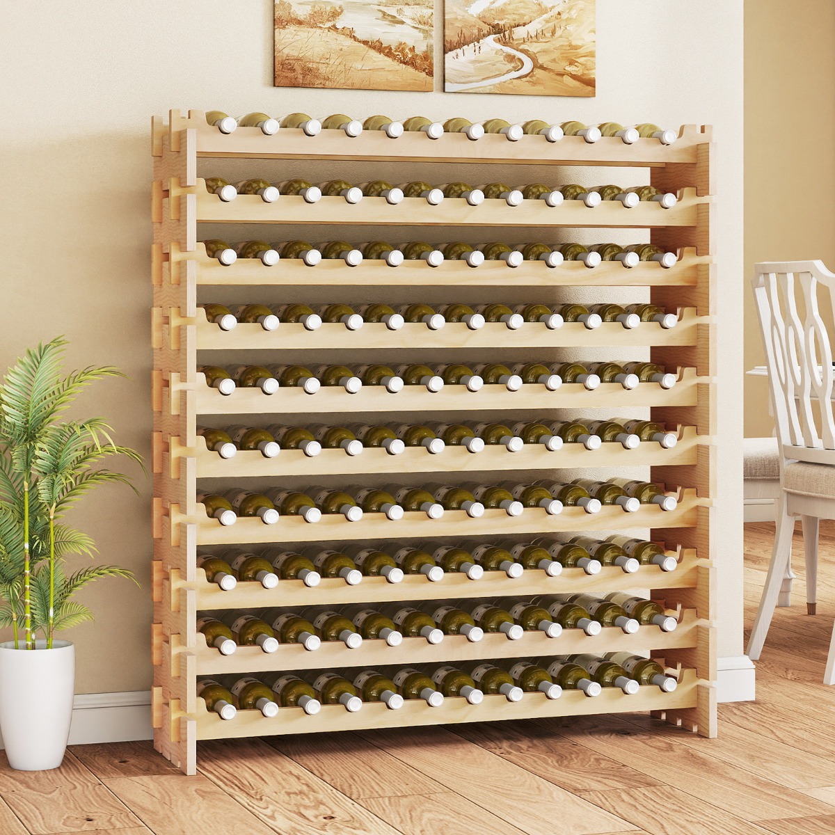 Weinregal Holz stapelbar Flaschenregal für 120 Flaschen Weinständer mit 10 Ebenen 120 x 29 x 128 cm