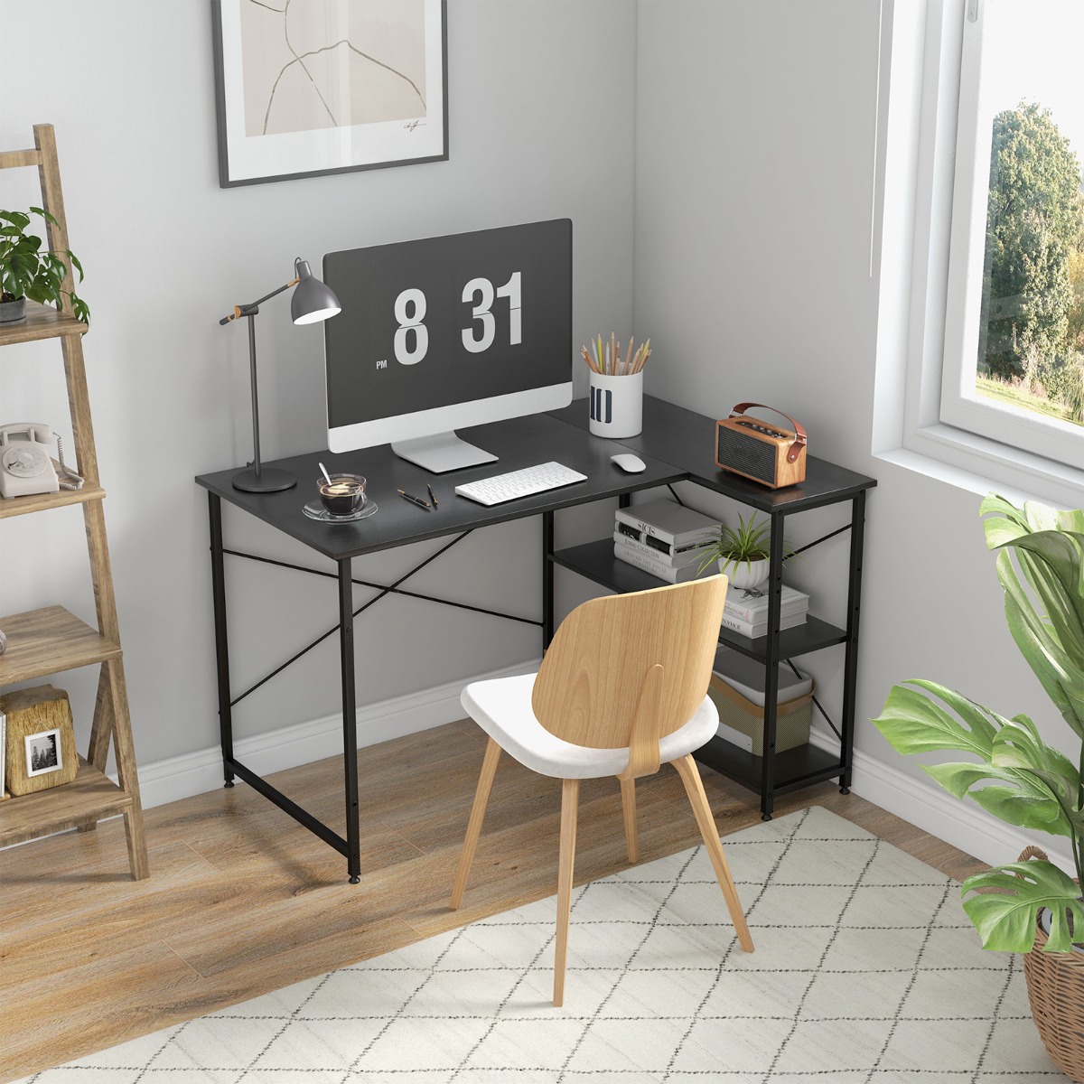 L-Form Schreibtisch Eck-Computertisch mit Ablagefächern Bürotisch 120 x 88 x 74,5 cm Schwarz